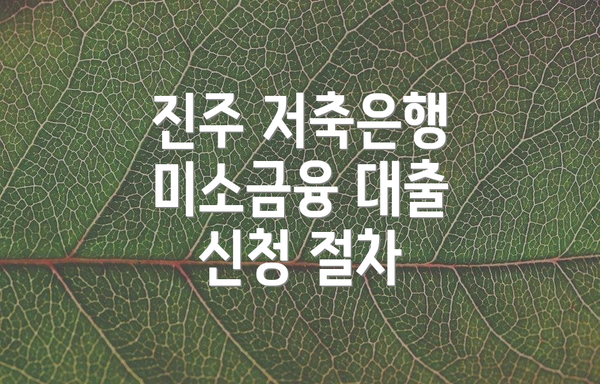 진주 저축은행 미소금융 대출 신청 절차